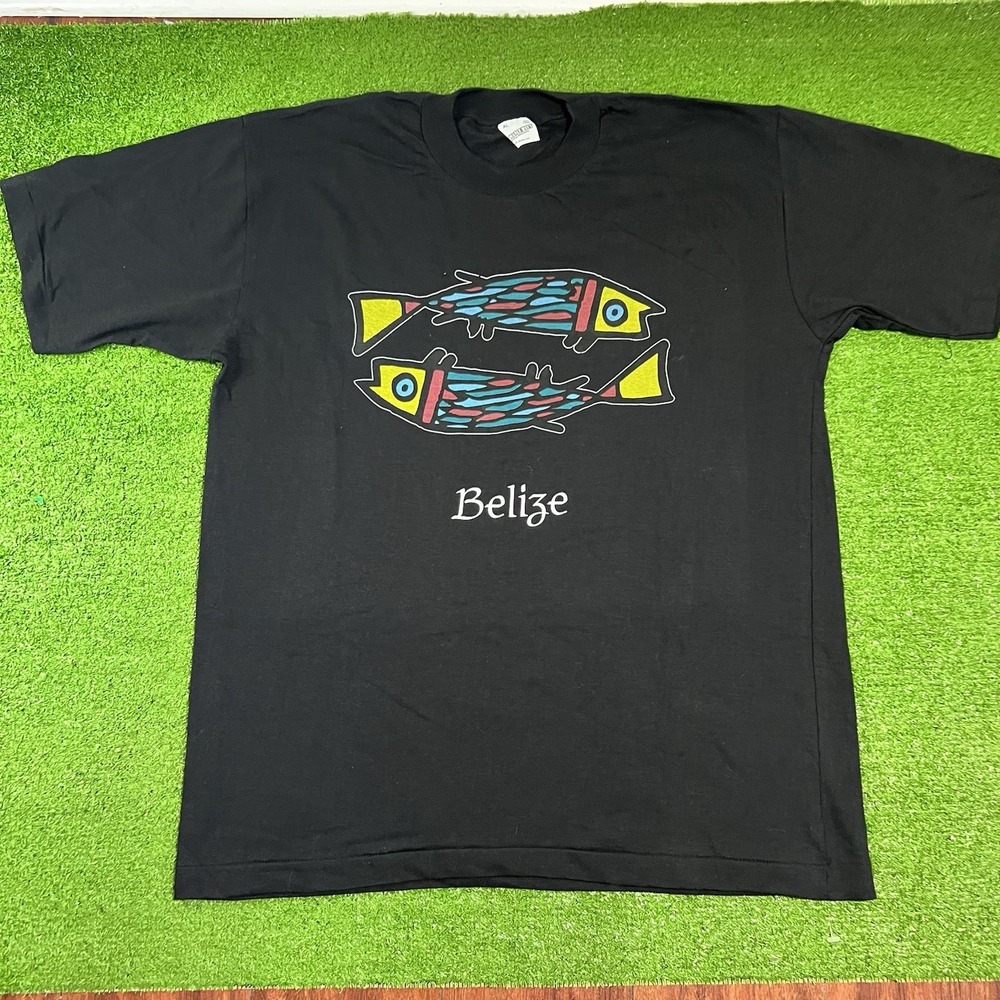 Vintage Single Stitch Shirt XL fish Shirt Belize Colorful Fishing